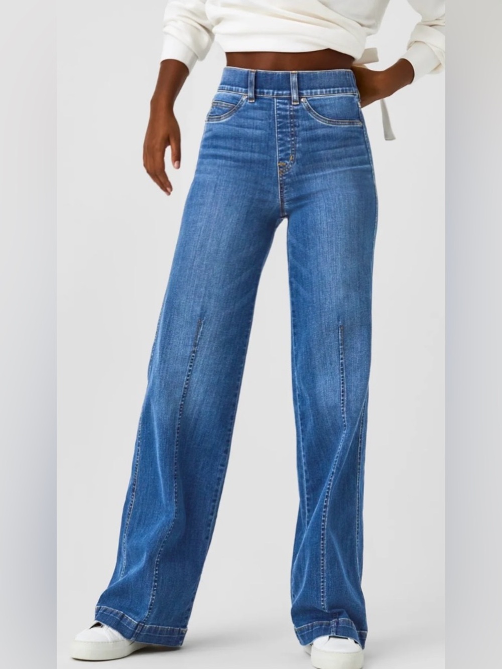 Spanx Seamed Front High Waisted Wide Leg Jean in Vintage Indigo Wash